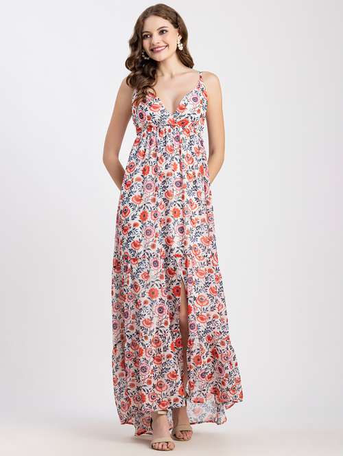 white floral print high slit dress - 20473197 -  Standard Image - 0