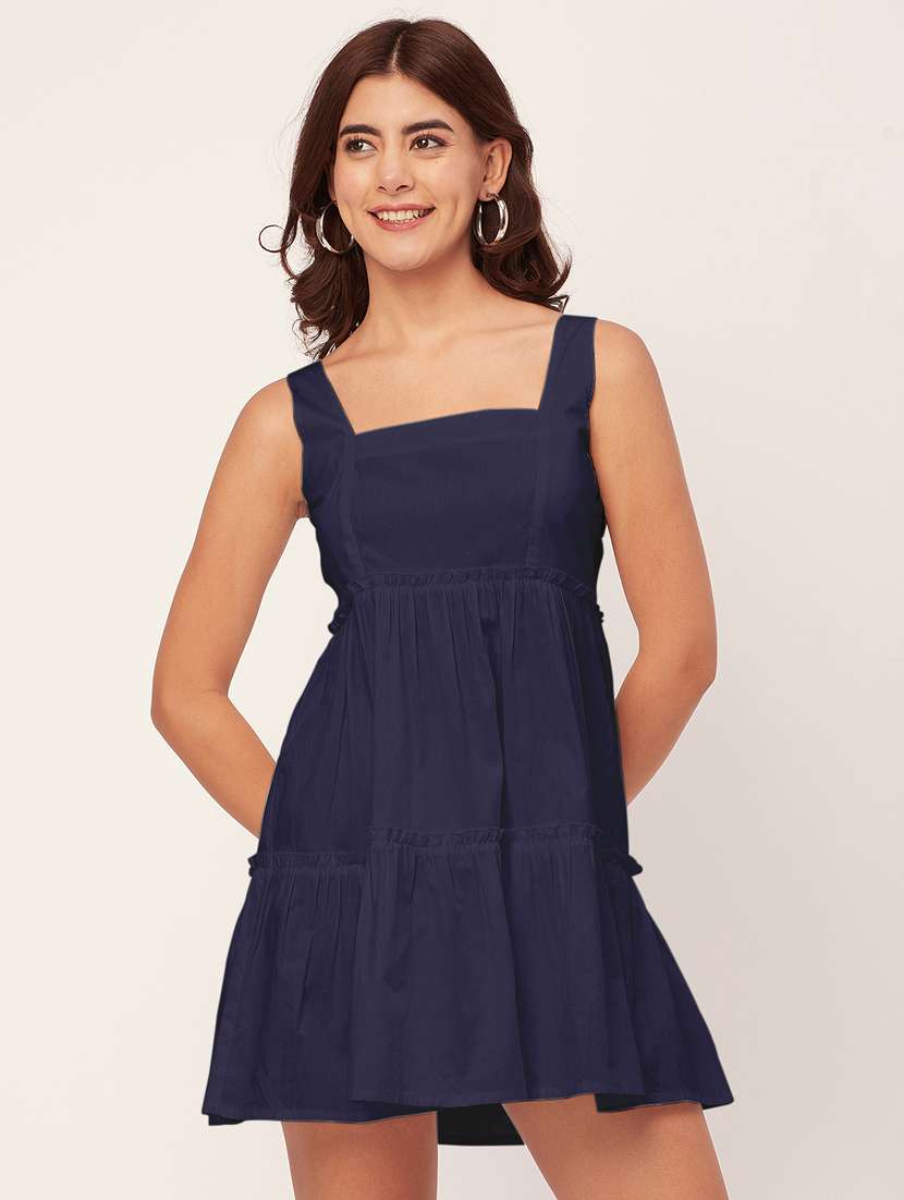navy blue solid fit & flare dress - 20473198 - Zoom Image - 0