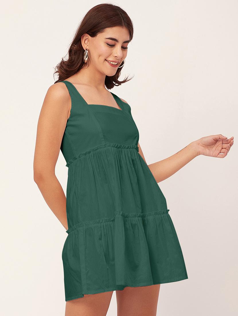 green solid fit & flare dress - 20473200 - Standard Image - 2
