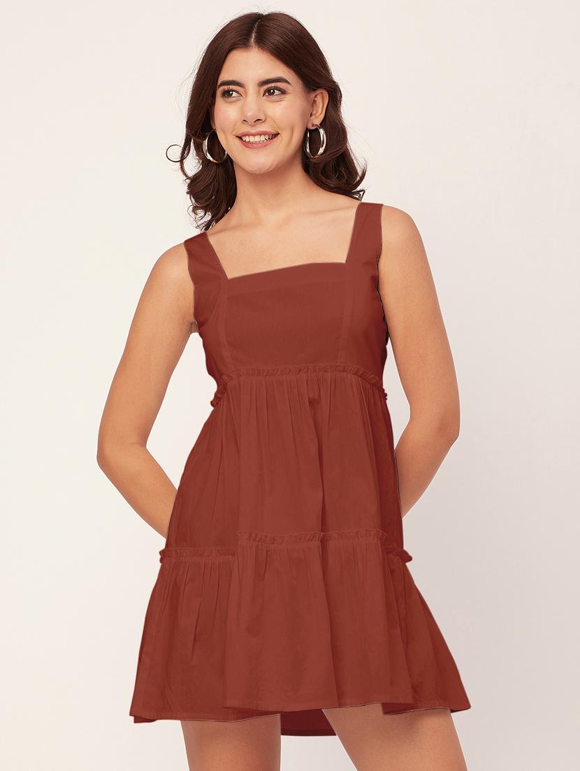 brown solid fit & flare dress - 20473201 - Zoom Image - 0
