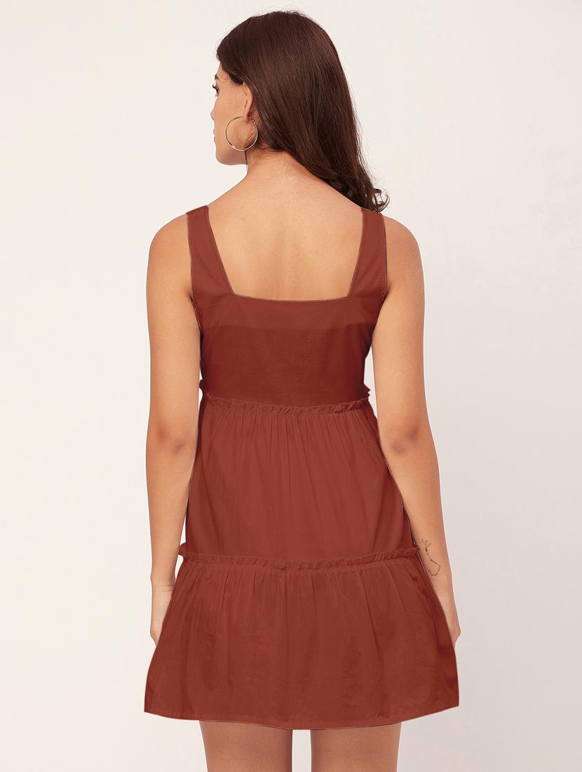 brown solid fit & flare dress - 20473201 - Standard Image - 2