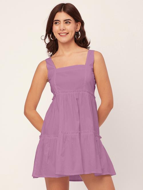 lavender solid fit & flare dress - 20473202 -  Standard Image - 0