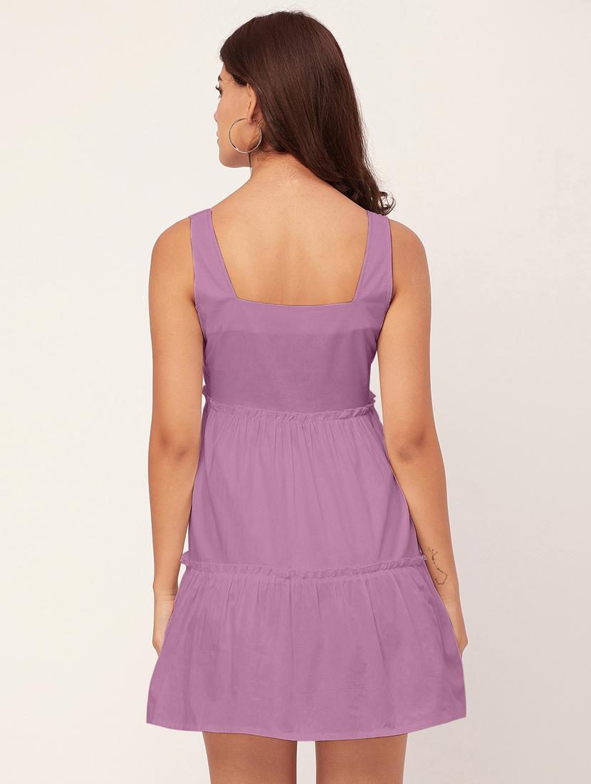 lavender solid fit & flare dress - 20473202 - Standard Image - 2