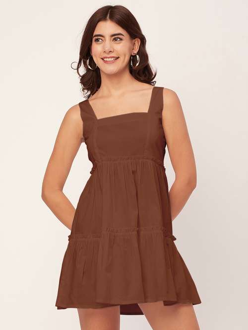 brown solid fit & flare dress - 20473203 - Standard Image - 0
