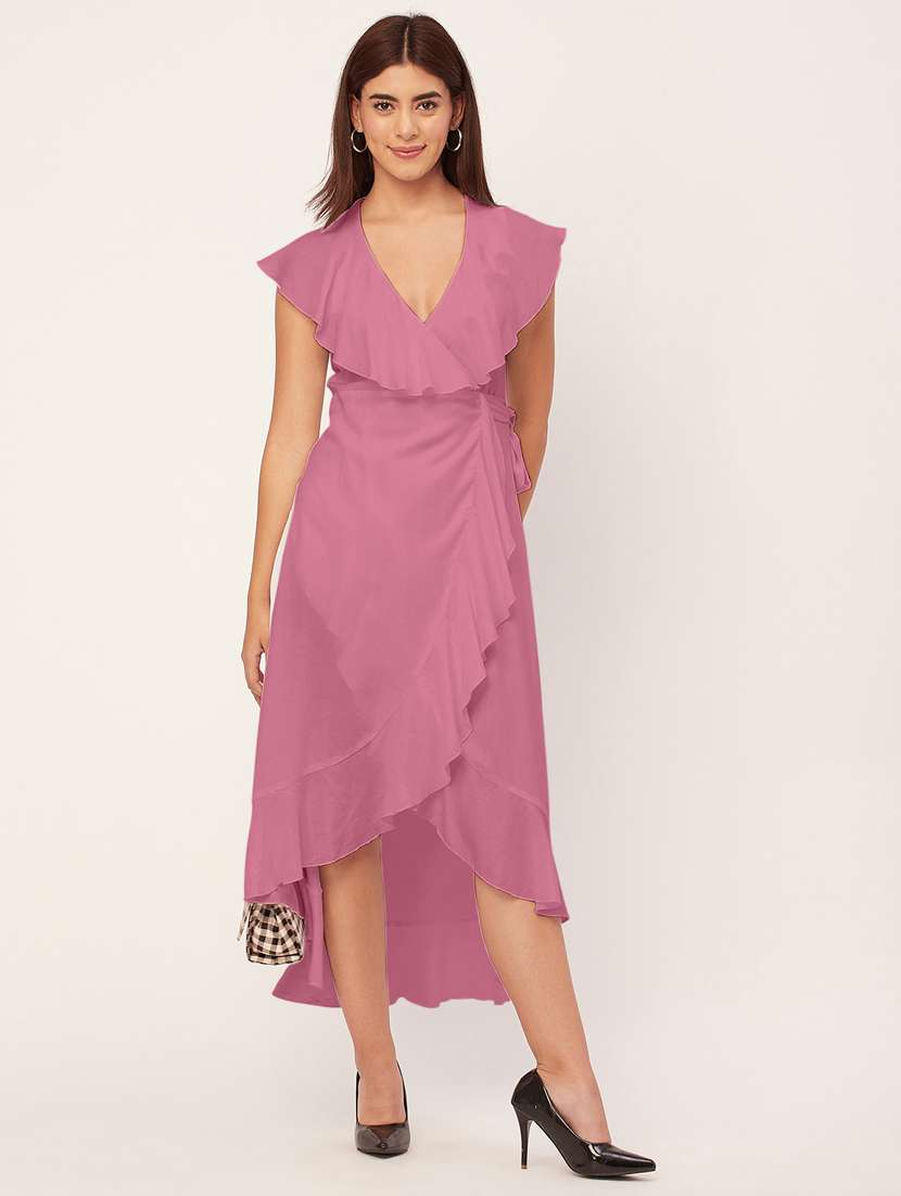 pink solid wrap dress