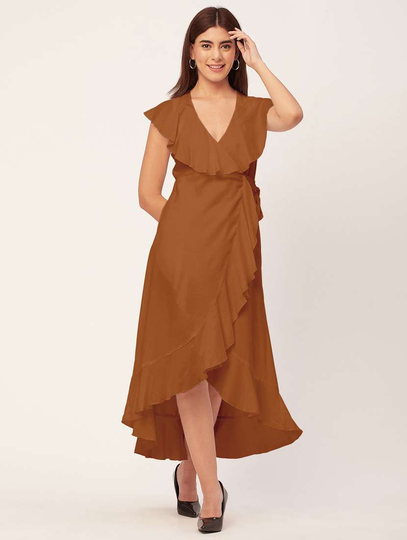 bronze solid wrap dress
