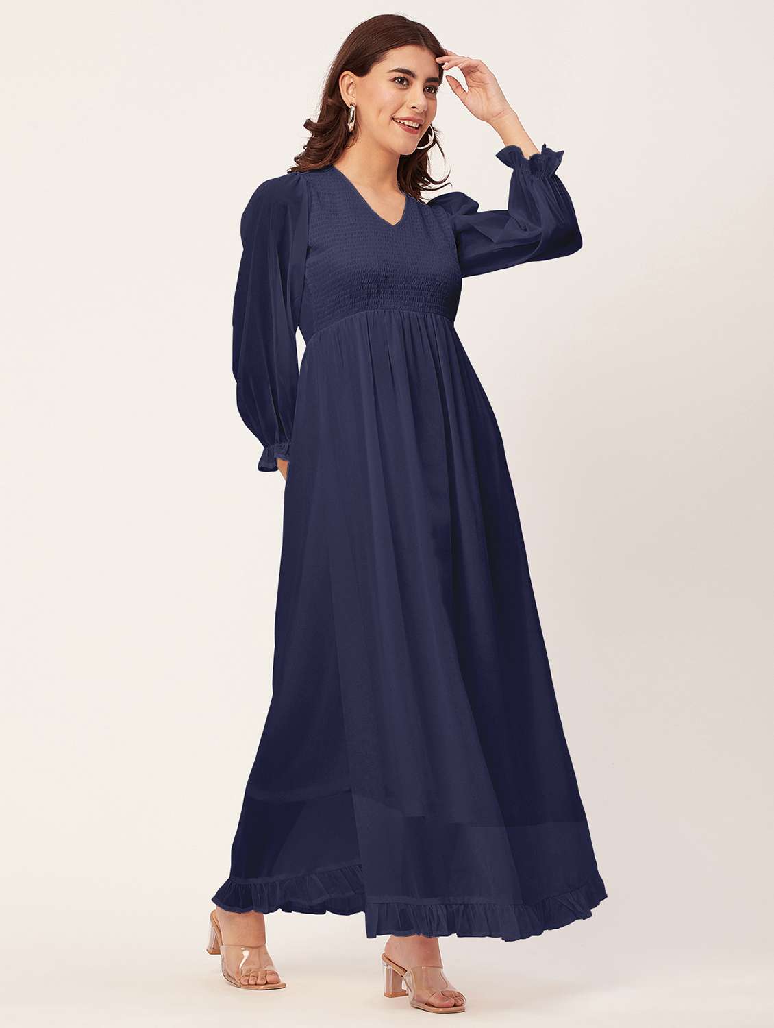 navy blue solid maxi dress - 20473233 -  Standard Image - 2