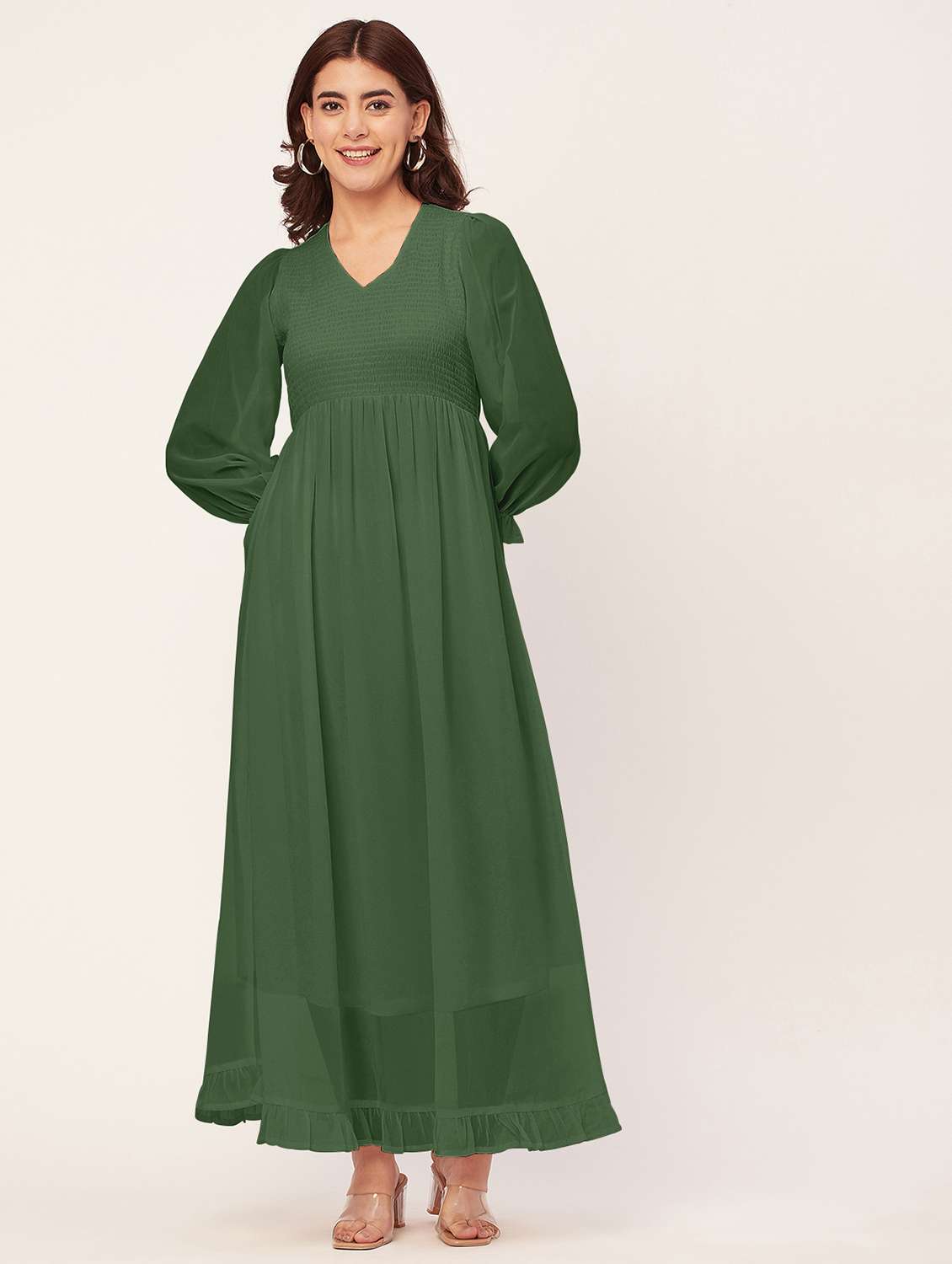 green solid maxi dress