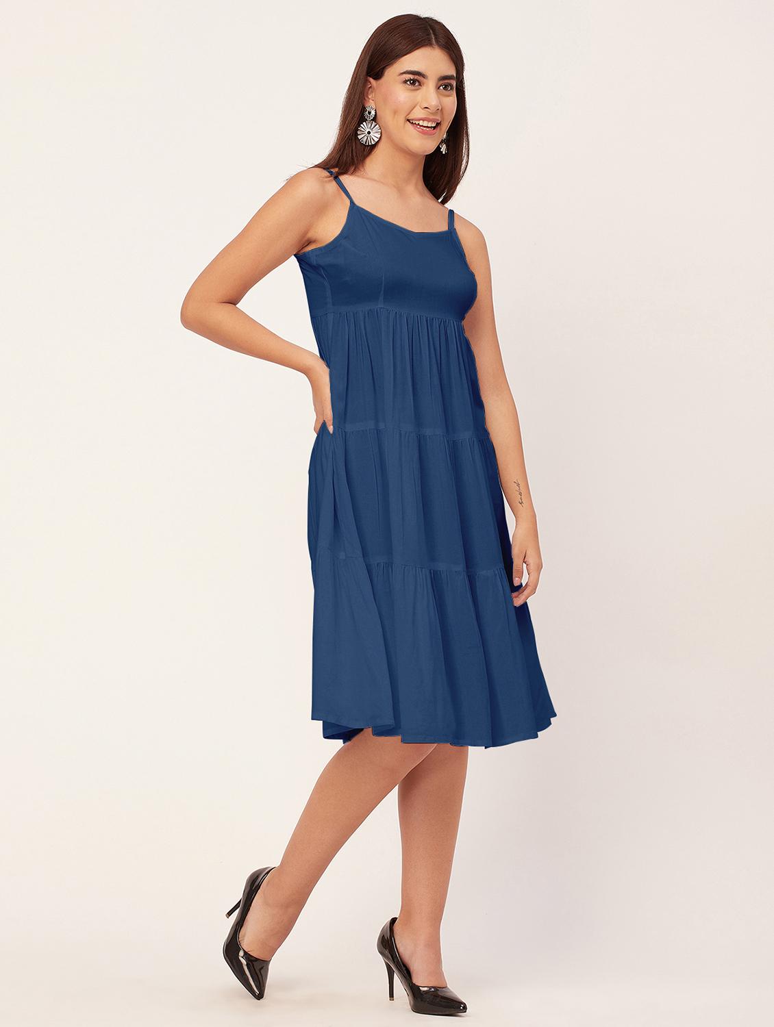blue solid tiered dress - 20473240 - Standard Image - 2