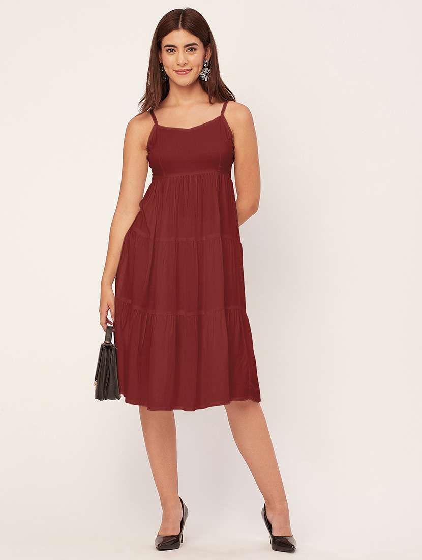 red solid tiered dress 