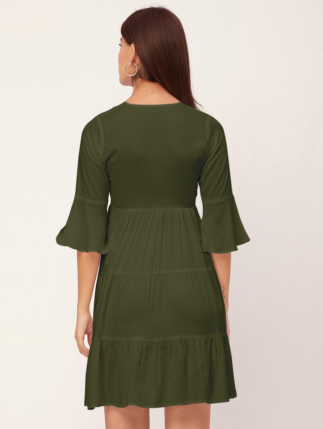 olive solid tiered dress - 20473245 - Standard Image - 2