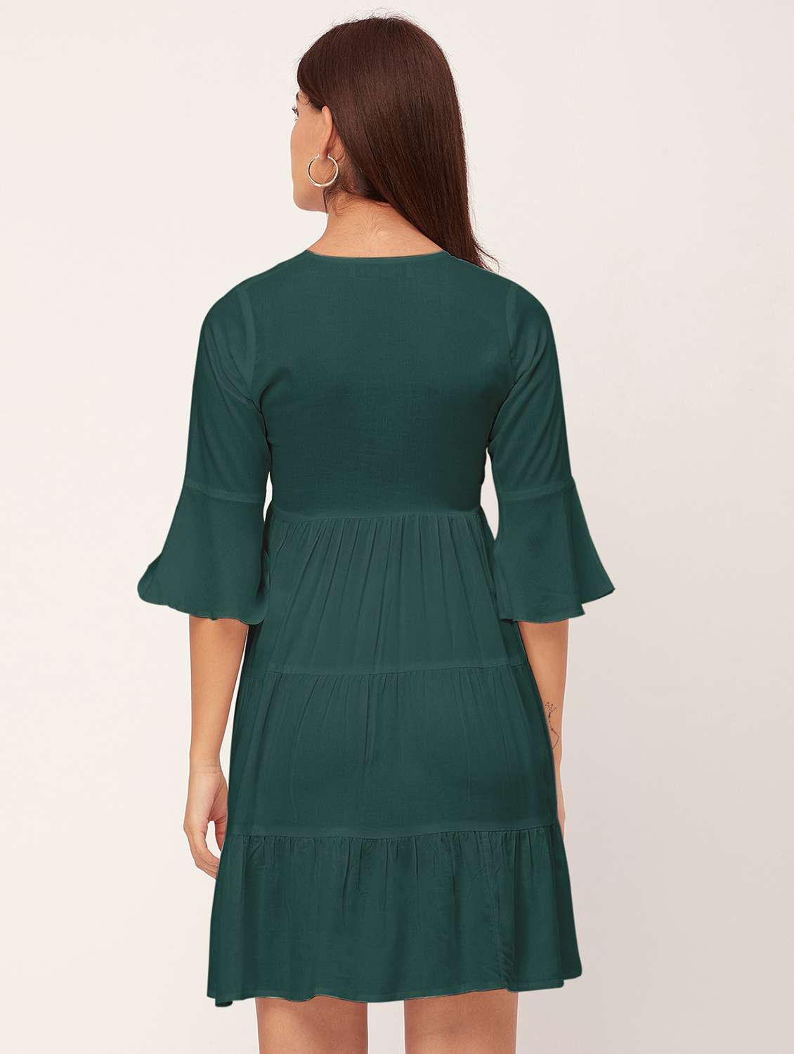 bottle green solid tiered dress - 20473247 -  Standard Image - 2