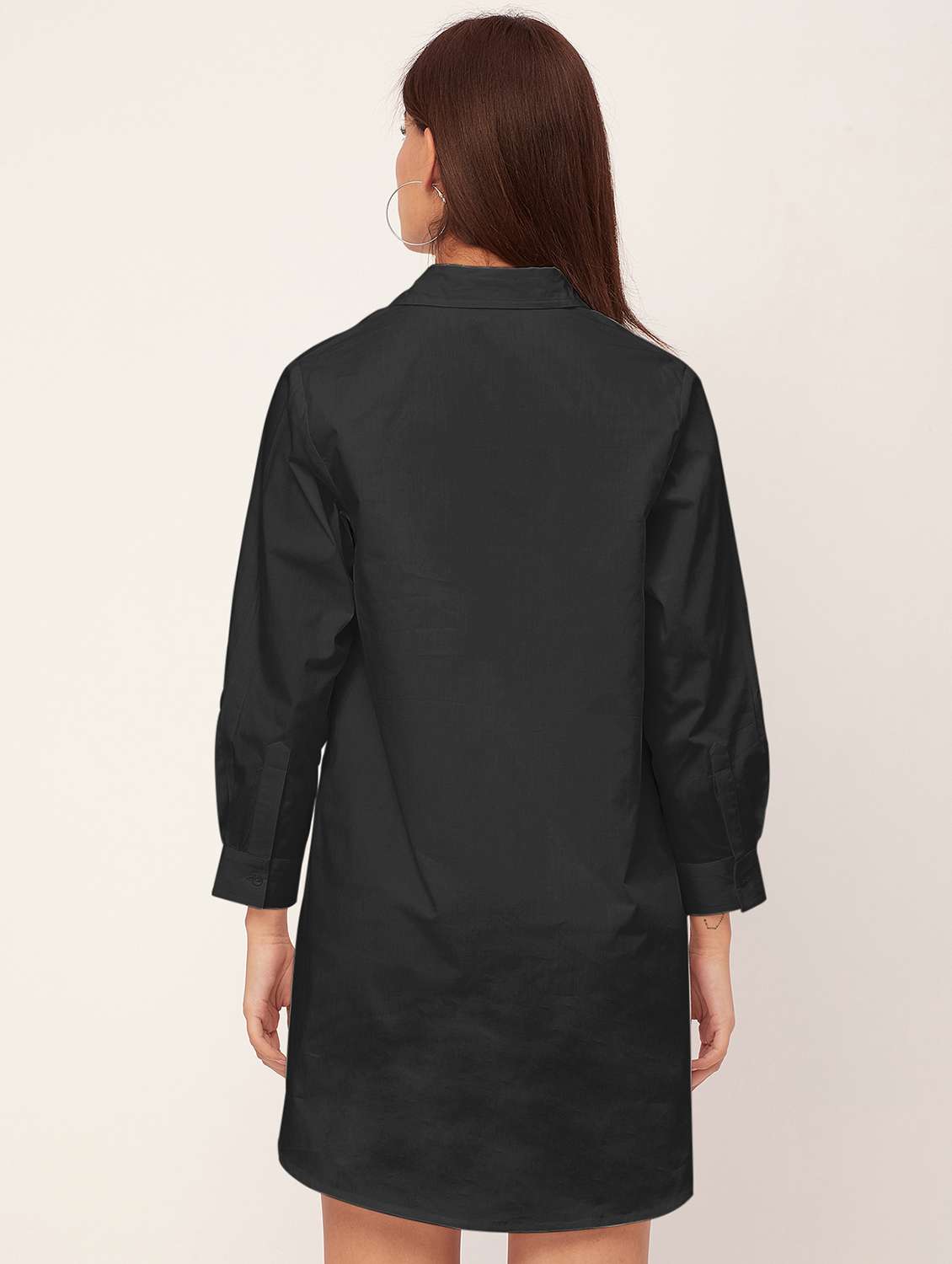 Black Solid Shirt Dress - 20473253 -  Standard Image - 2