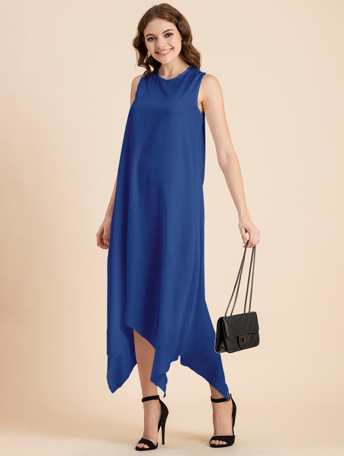 women blue solid asymmetric dress - 20473259 - Standard Image - 2