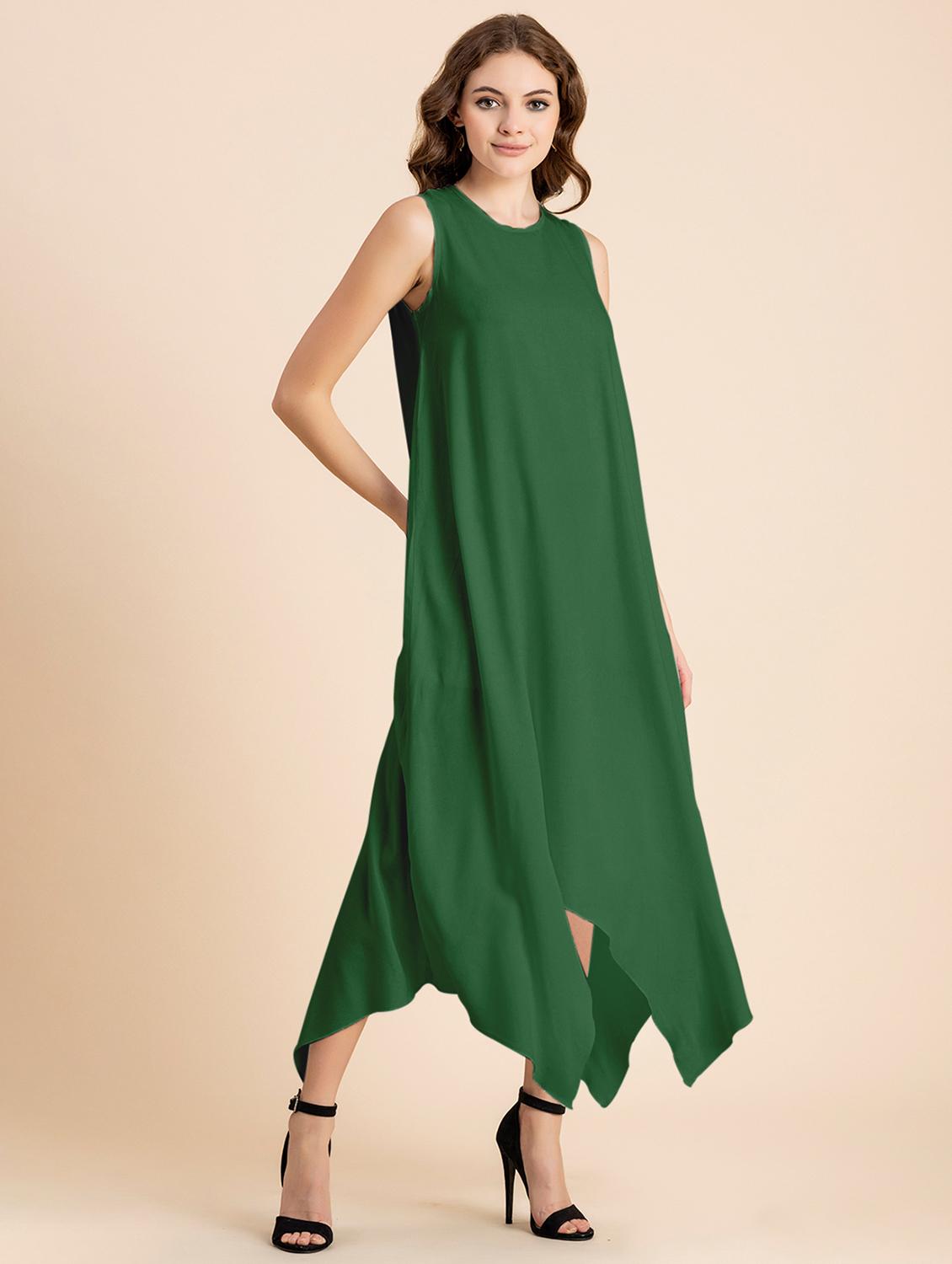 green solid asymmetric dress - 20473260 - Standard Image - 2