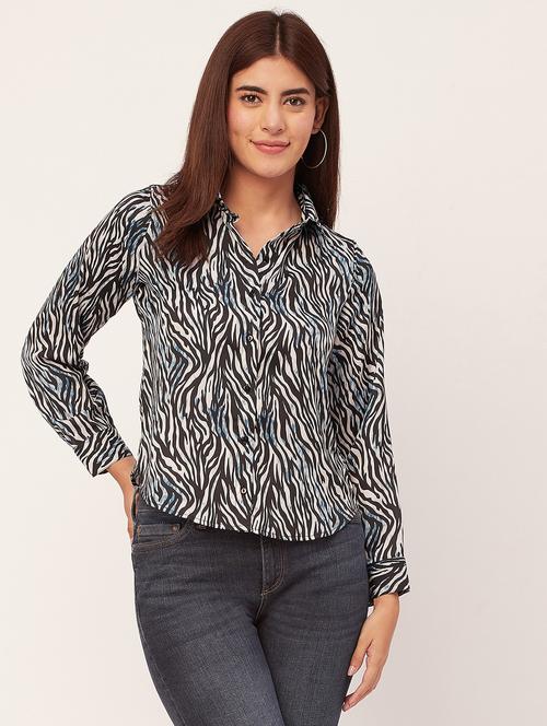 black animal print crop shirt - 20473263 - Standard Image - 0