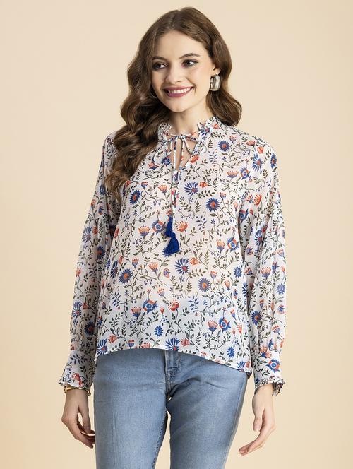 white floral straight top - 20473267 -  Standard Image - 0
