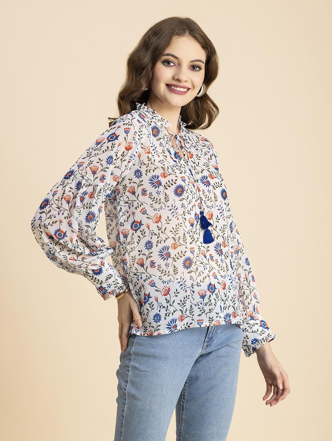 white floral straight top - 20473267 - Standard Image - 2