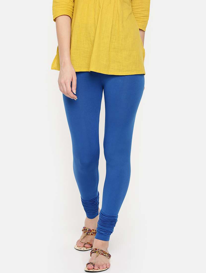 blue solid full length legging