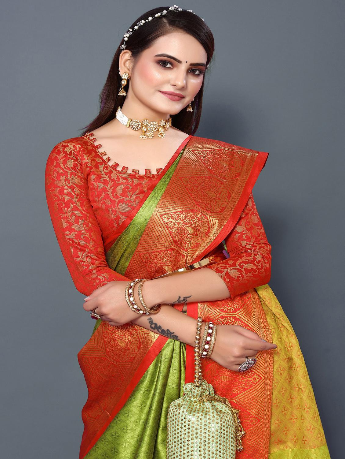 women's self design neo mint colored saree with blouse - 20473894 - Standard Image - 2