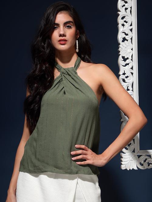 women self designed halter neck a-line top - 20474083 -  Standard Image - 0