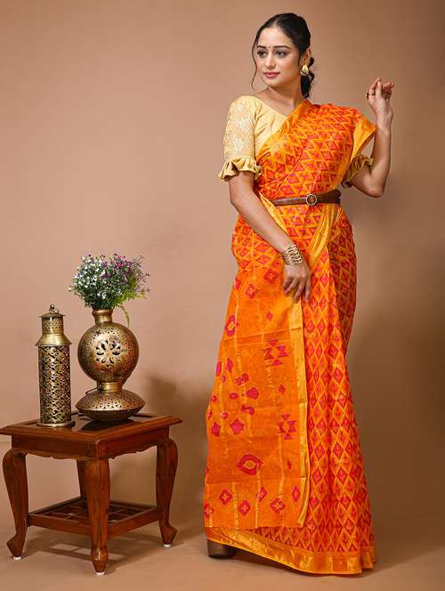 women's ikat mustard colored saree with blouse - 20474308 - Standard Image - 0