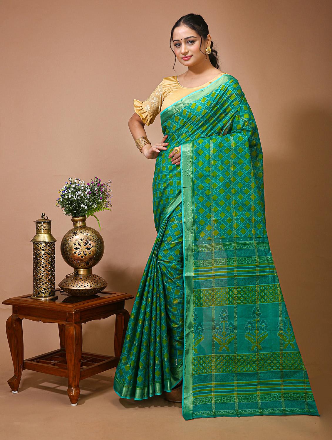 women's printed sea green colored saree - 20474311 - Zoom Image - 0