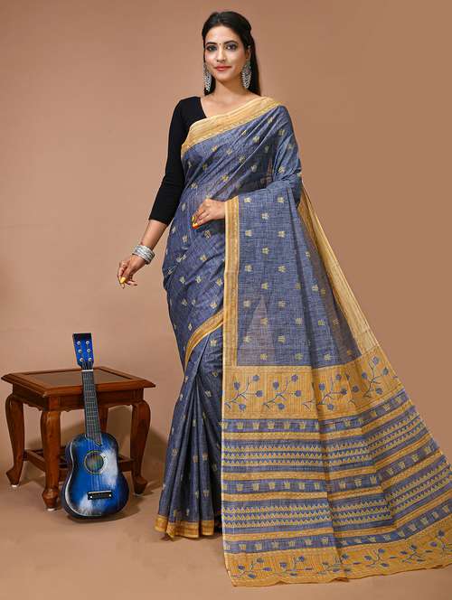 women's printed navy blue colored saree - 20474322 - Standard Image - 0