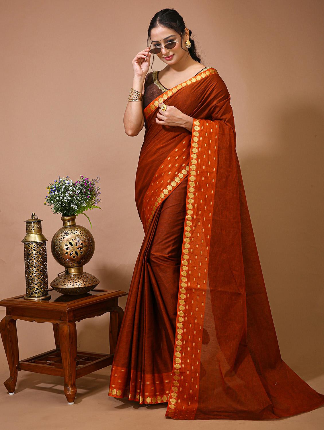 women's bordered orange colored saree - 20474353 - Zoom Image - 0