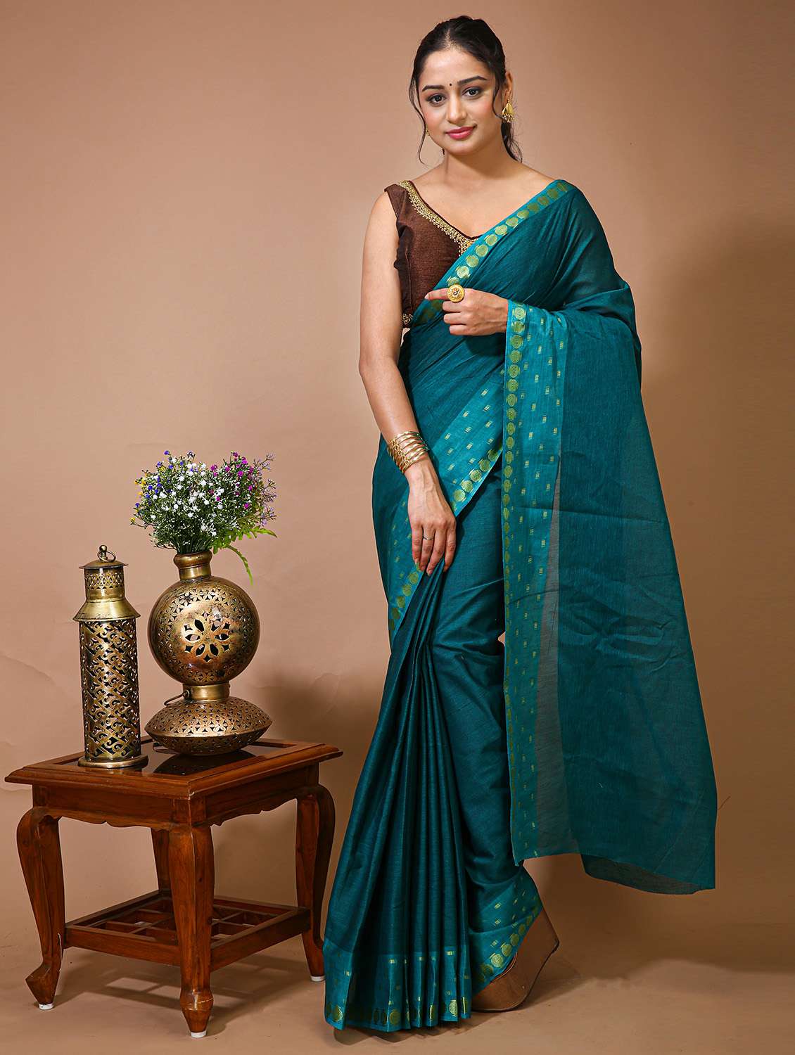 women's bordered royal blue colored saree