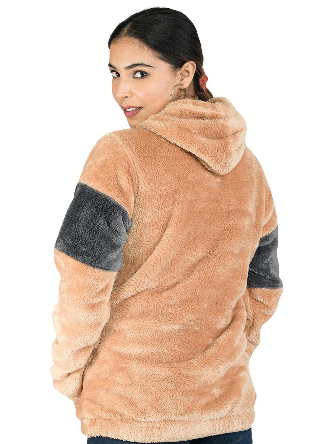 beige and grey color block hoodie sweatshirt - 20474601 - Standard Image - 2