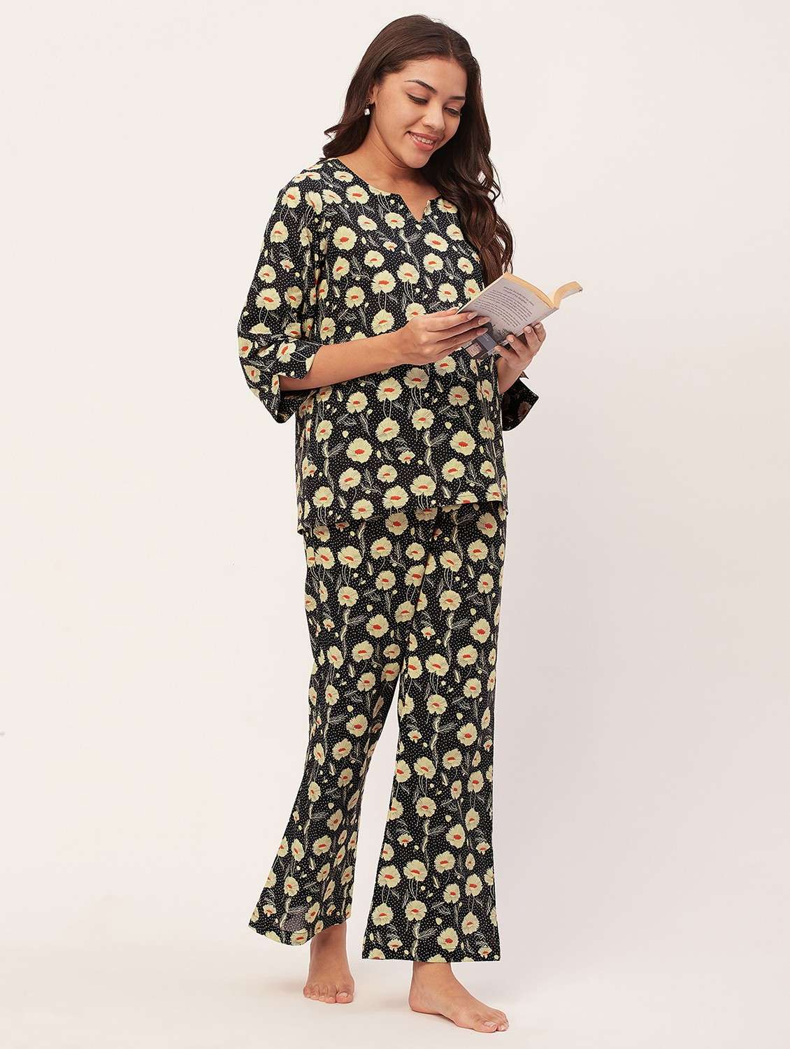 black floral pyjama nightwear set - 20475908 -  Standard Image - 2