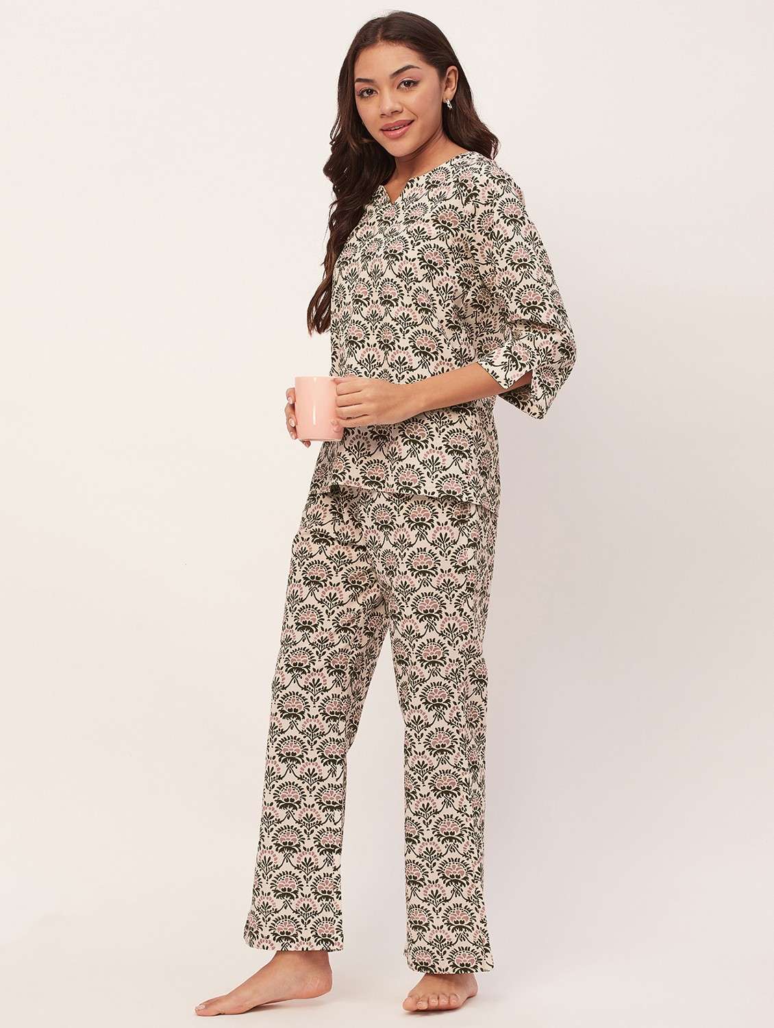 cream floral pyjama nightwear set - 20475910 - Standard Image - 2