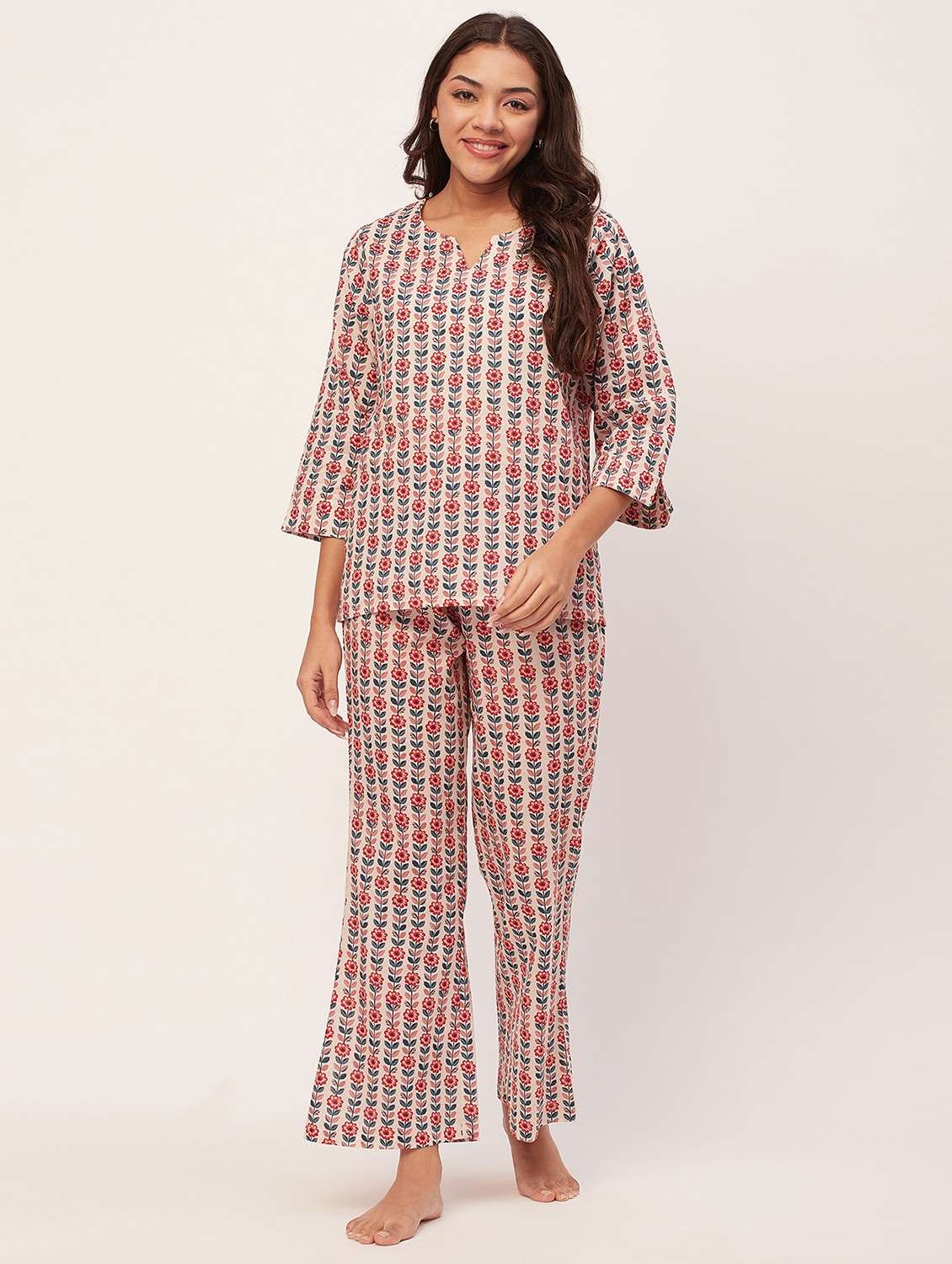 cream floral pyjama nightwear set