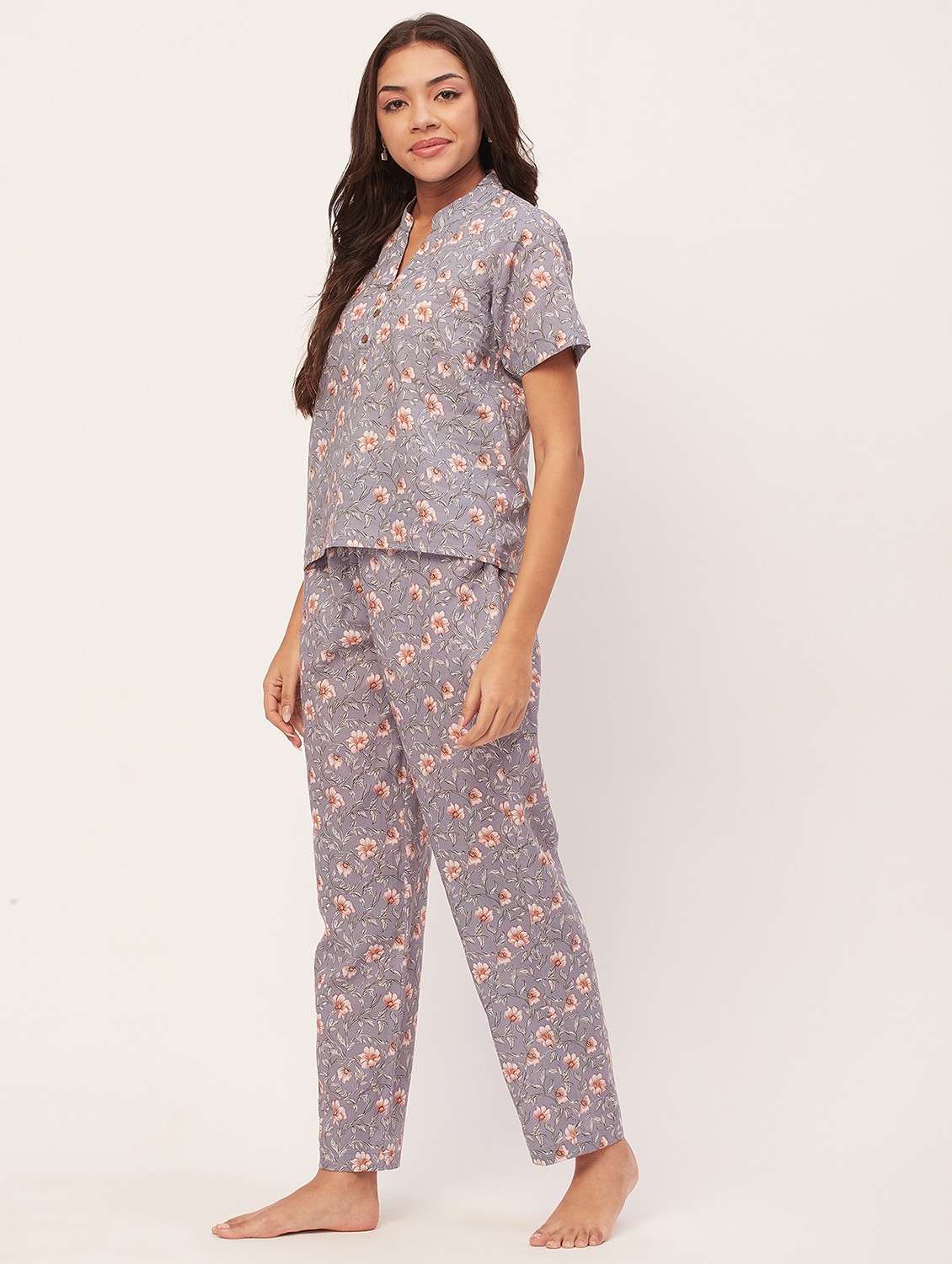 grey floral pyjama nightwear set - 20475913 -  Standard Image - 2
