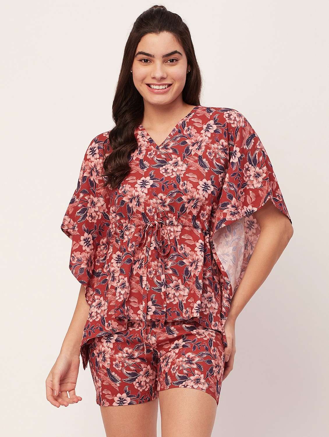 rust floral shorts nightwear set