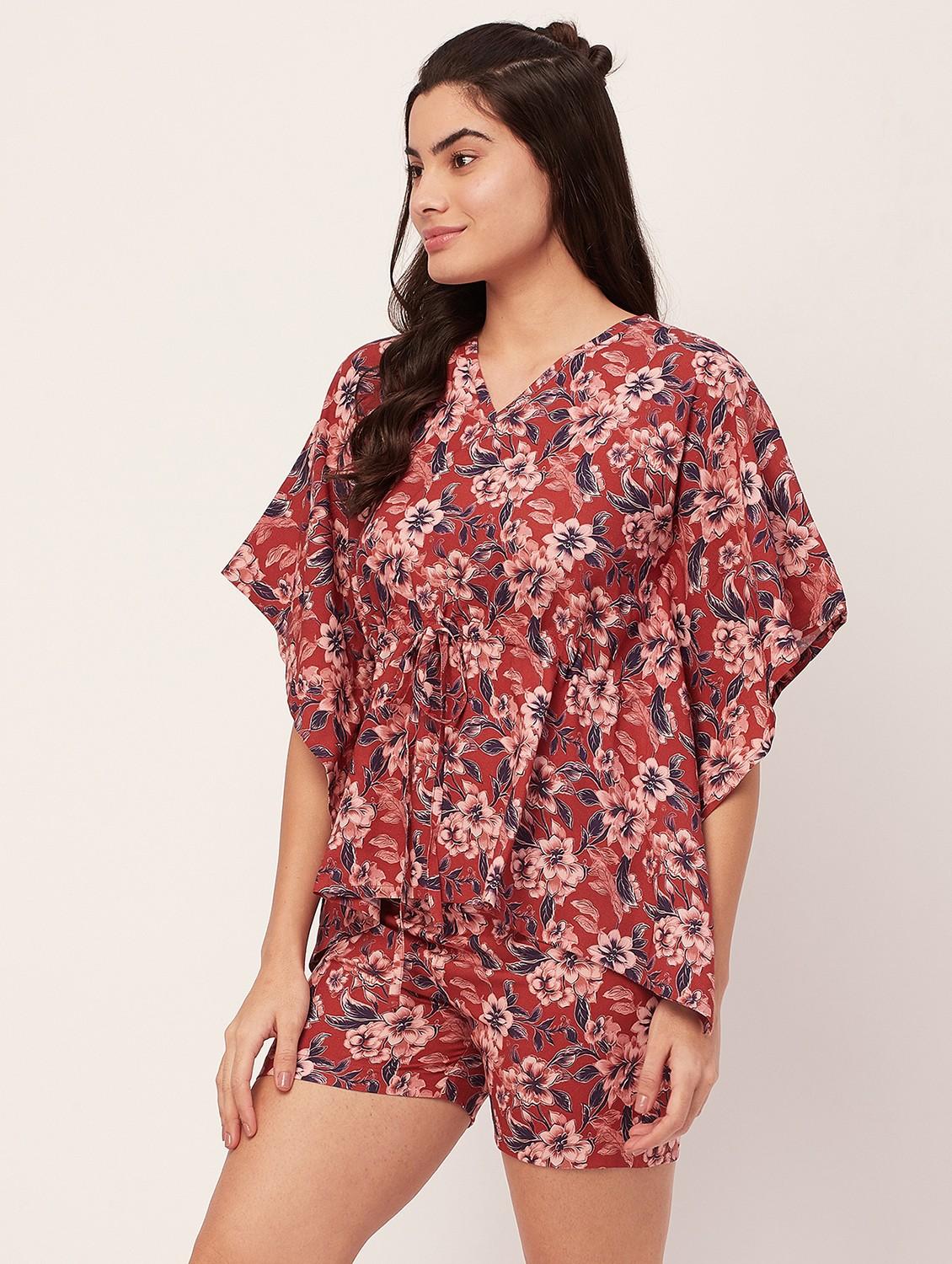 rust floral shorts nightwear set - 20475926 - Standard Image - 2