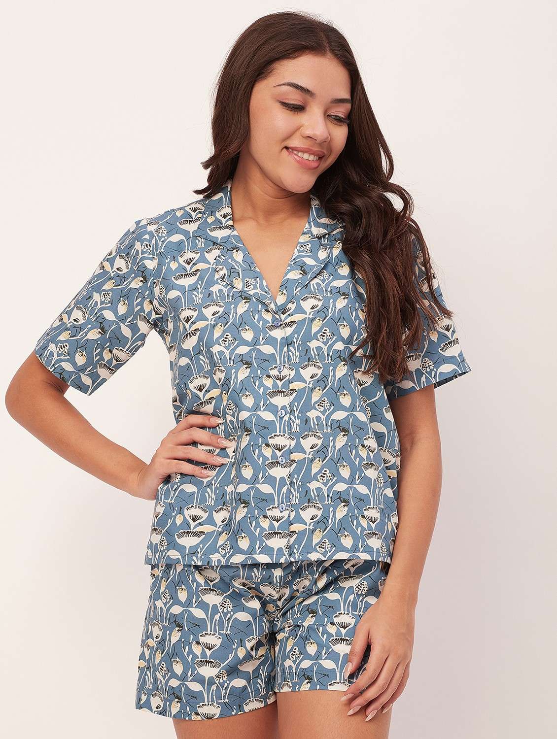 purist blue printed shorts nightwear set