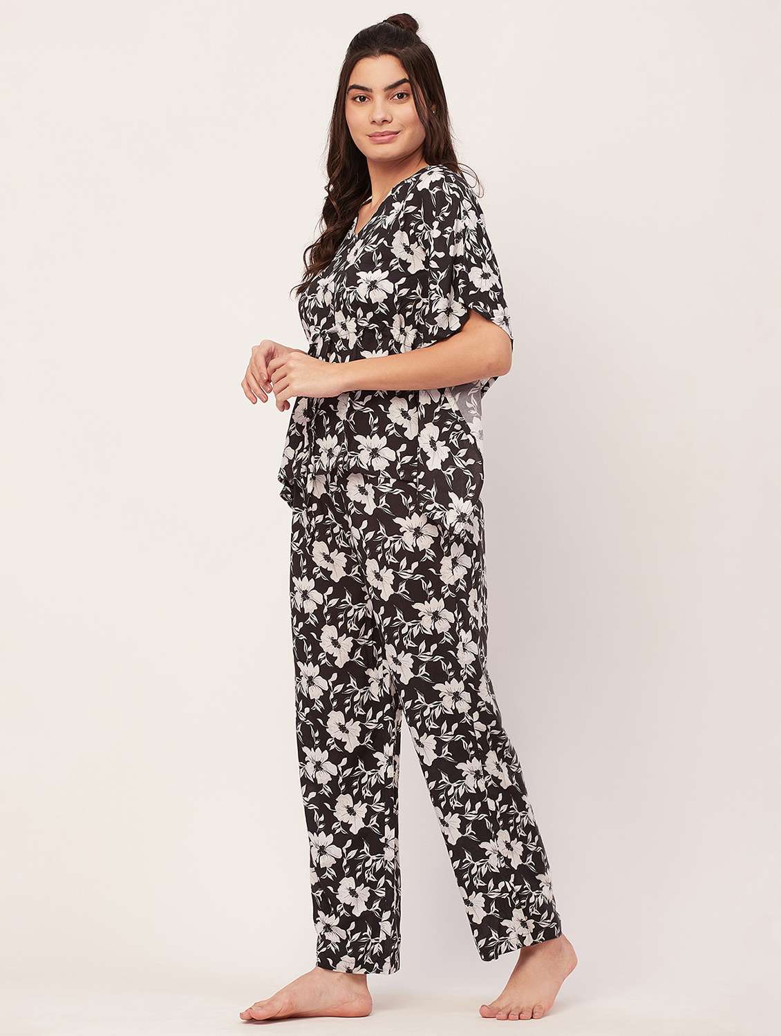 black floral print pyjama nightwear set - 20475937 - Standard Image - 2