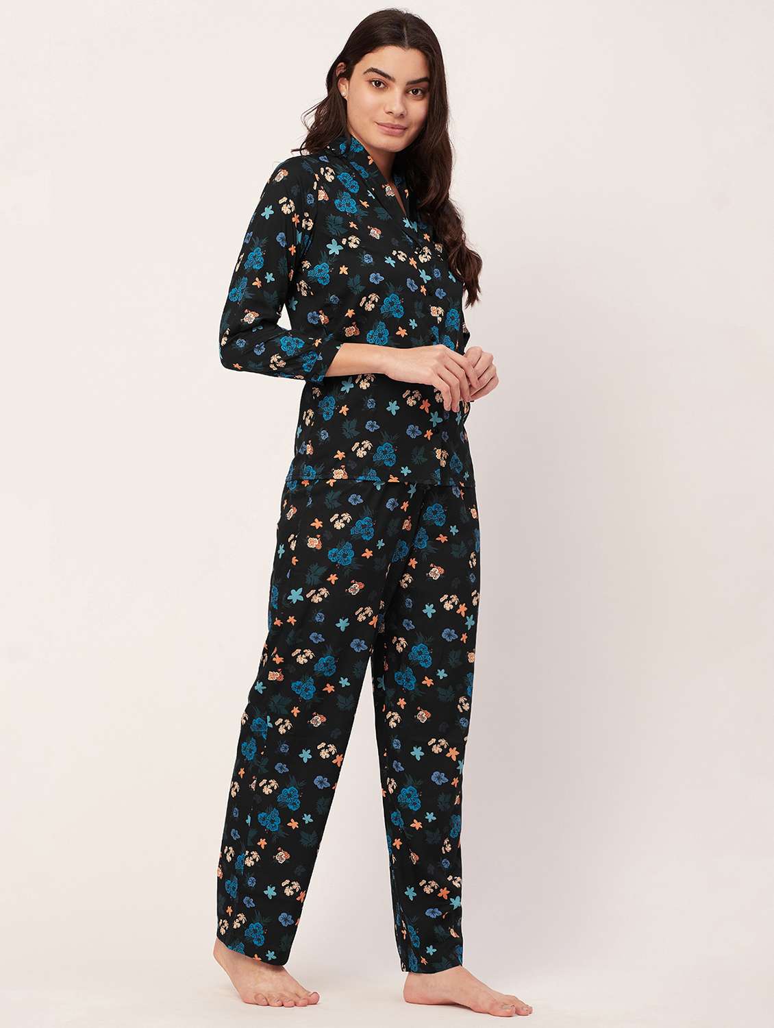 black tropical print pyjama nightwear set - 20475946 -  Standard Image - 2