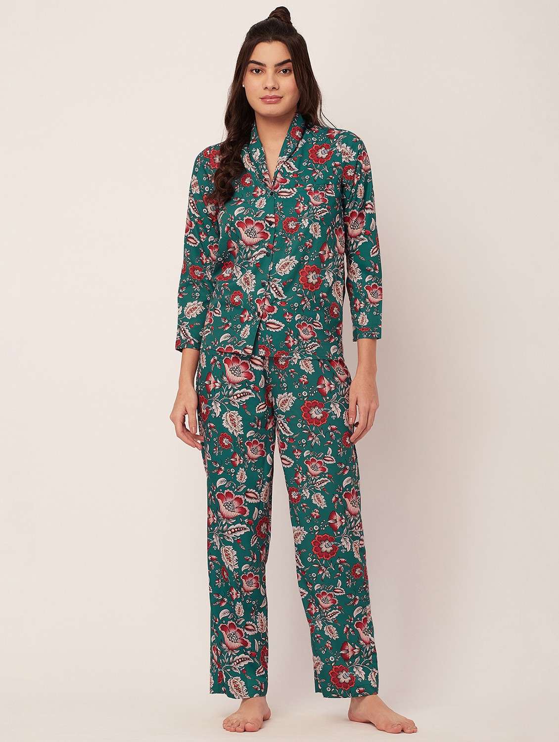 teal floral print pyjama nightwear set