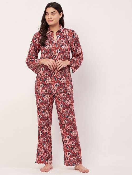 rust floral print pyjama nightwear set - 20475949 -  Standard Image - 0