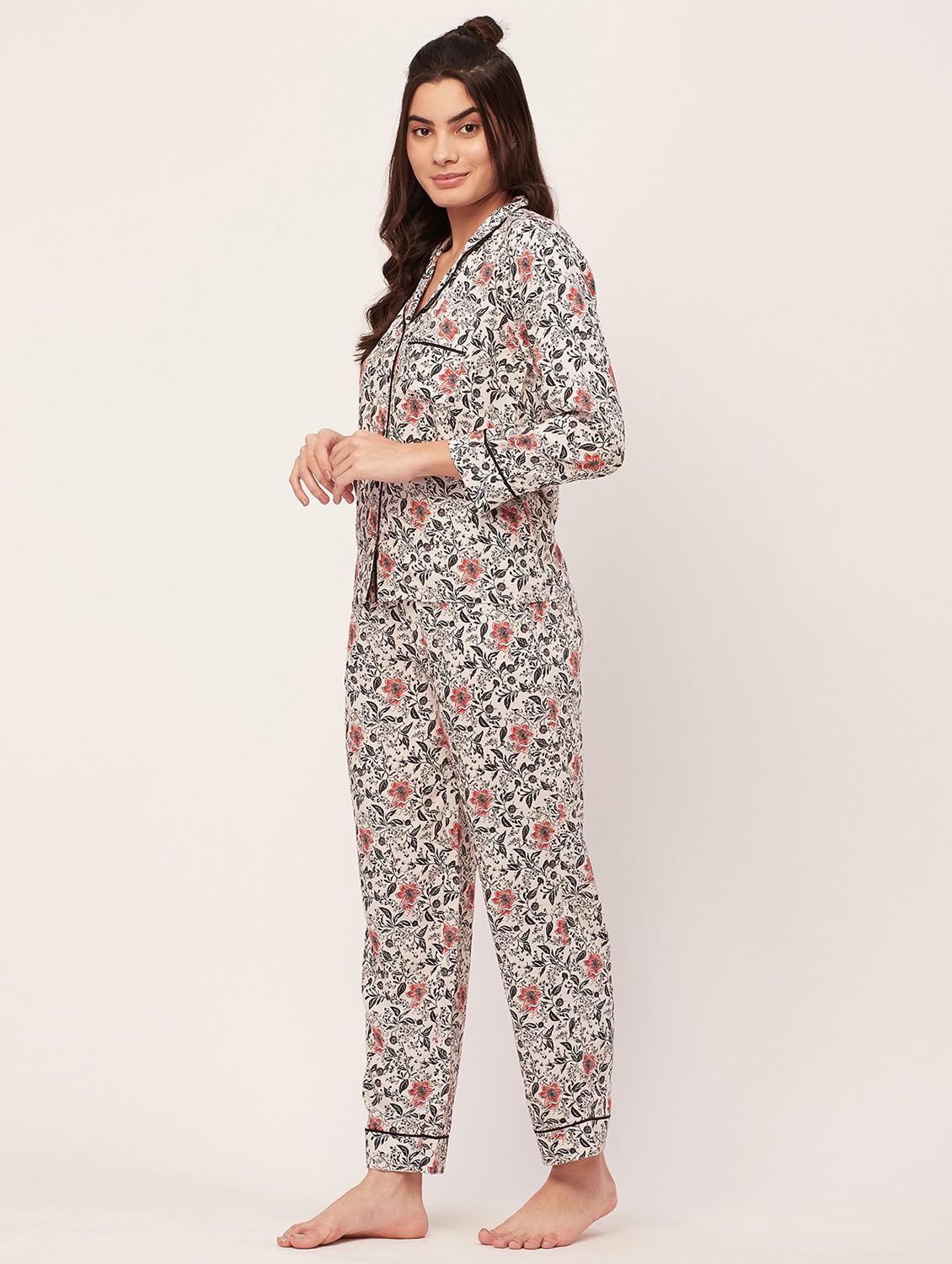 optic white floral print pyjama nightwear set - 20475976 - Standard Image - 2