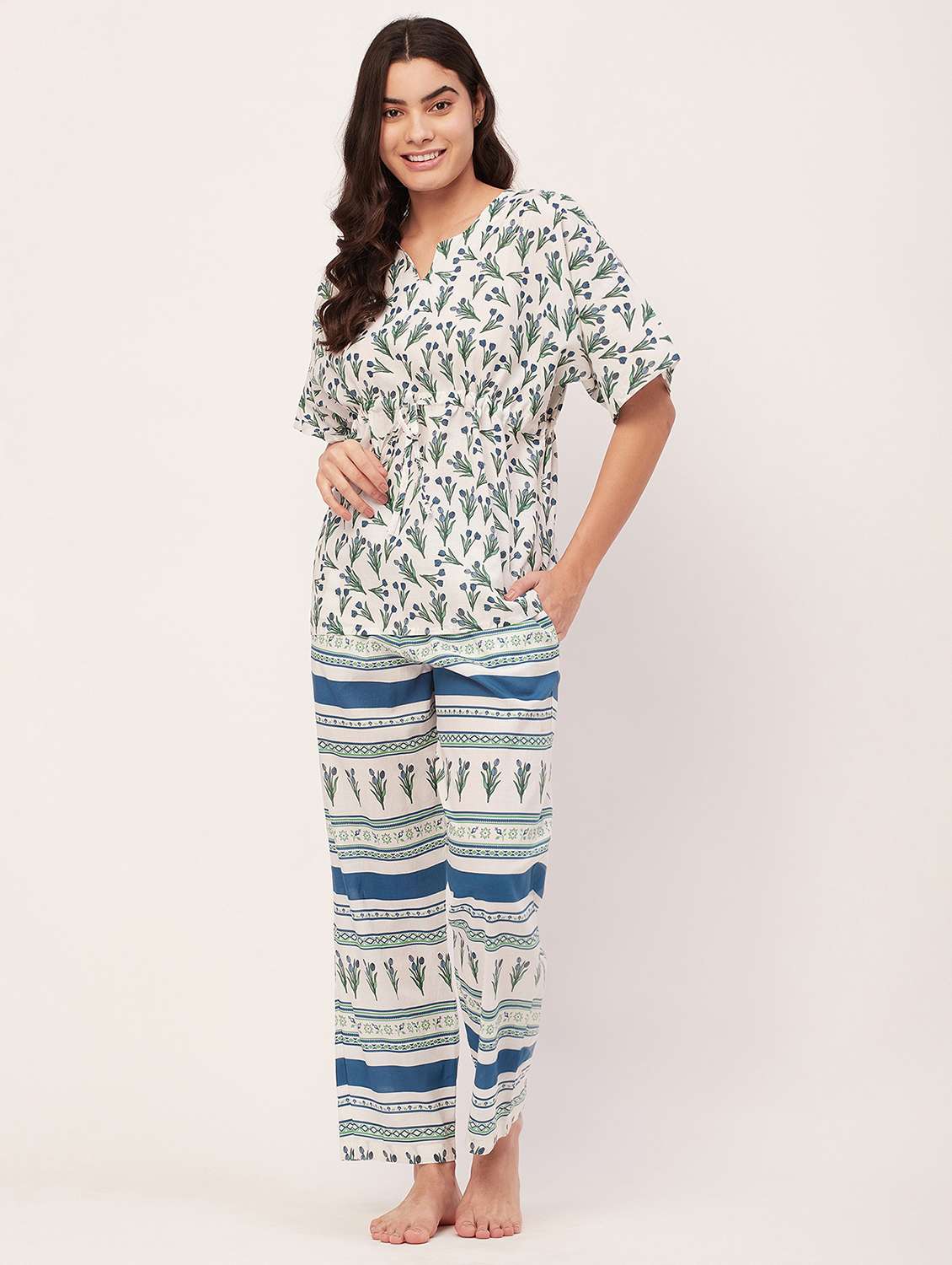 white printed pyjama nightwear set