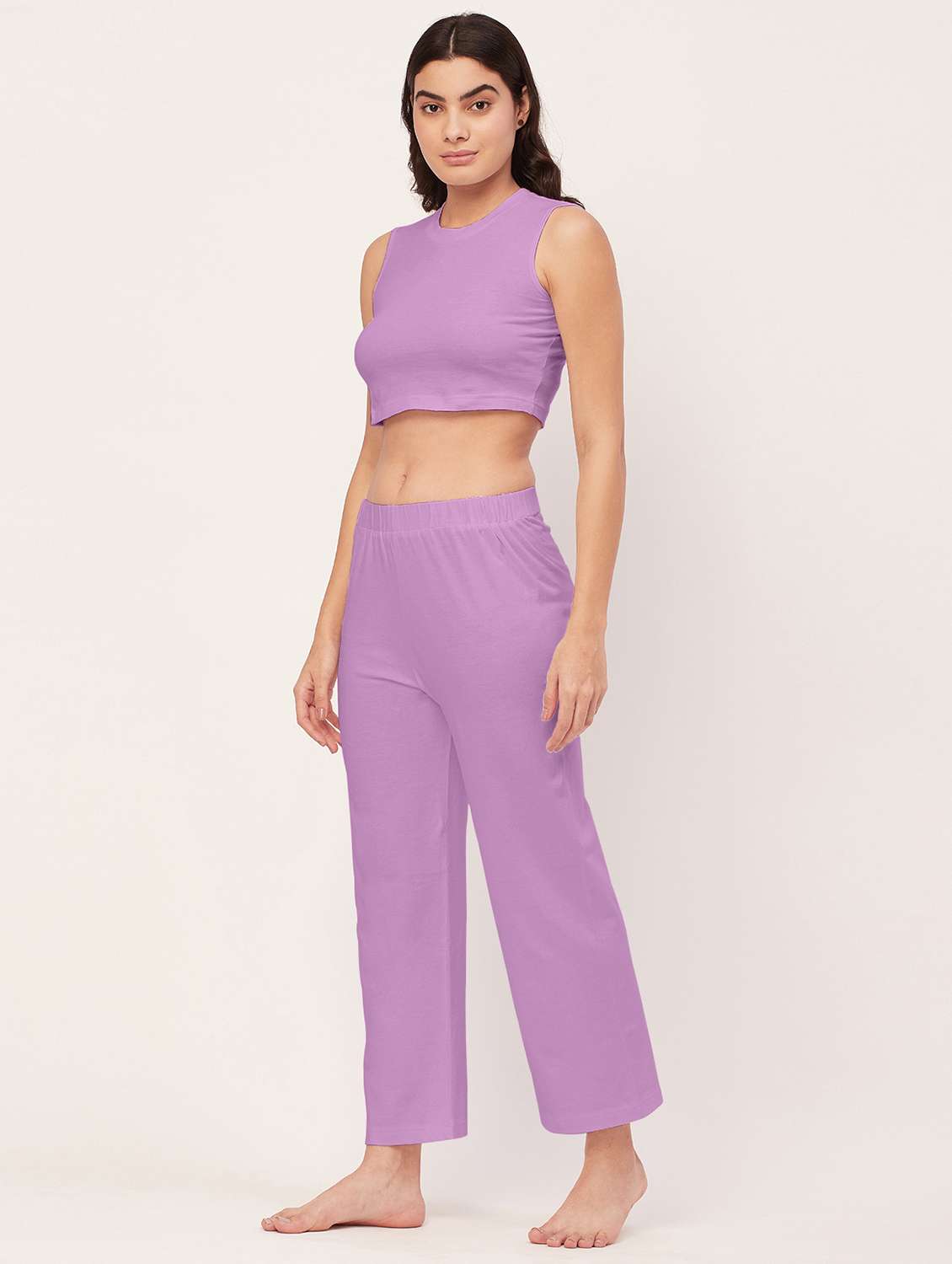 lavender solid pyjama nightwear set - 20476000 - Standard Image - 2