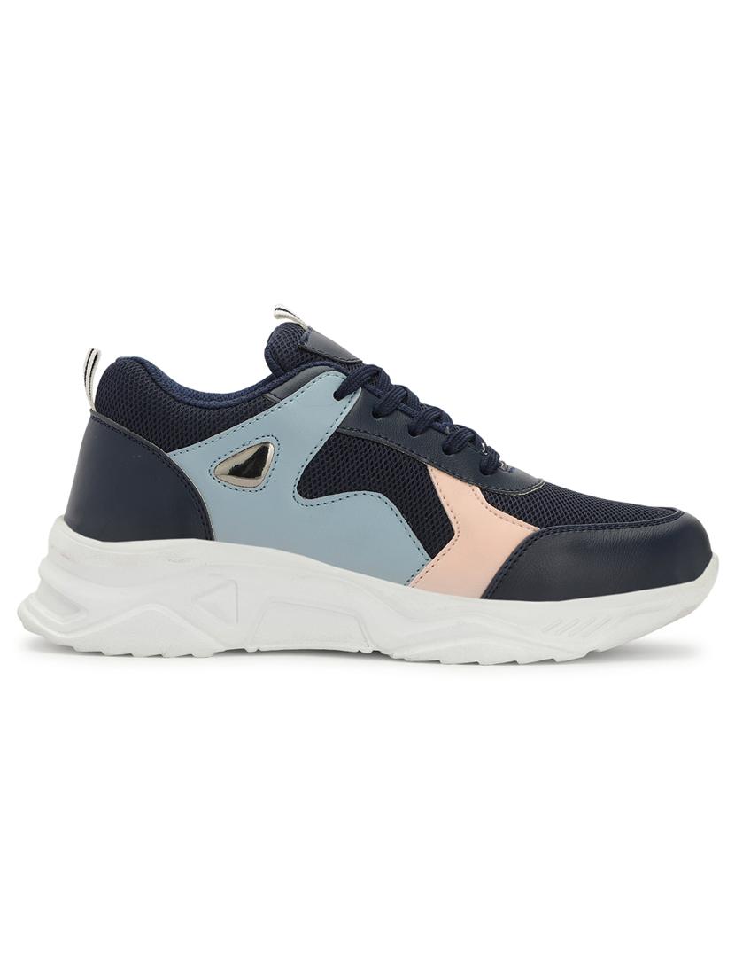 women color block navy blue lace-up sneaker - 20476379 - Standard Image - 2
