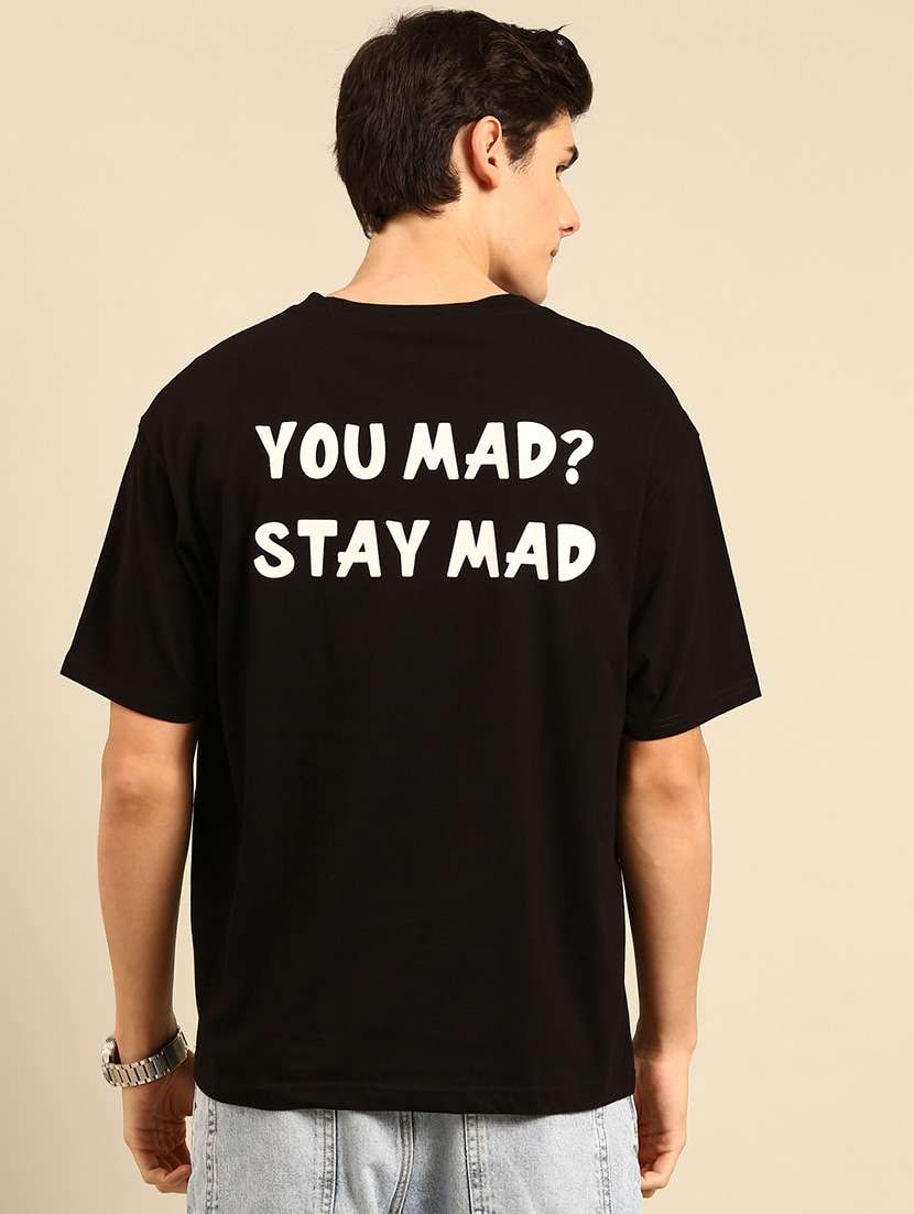 black crew neck back print t-shirt