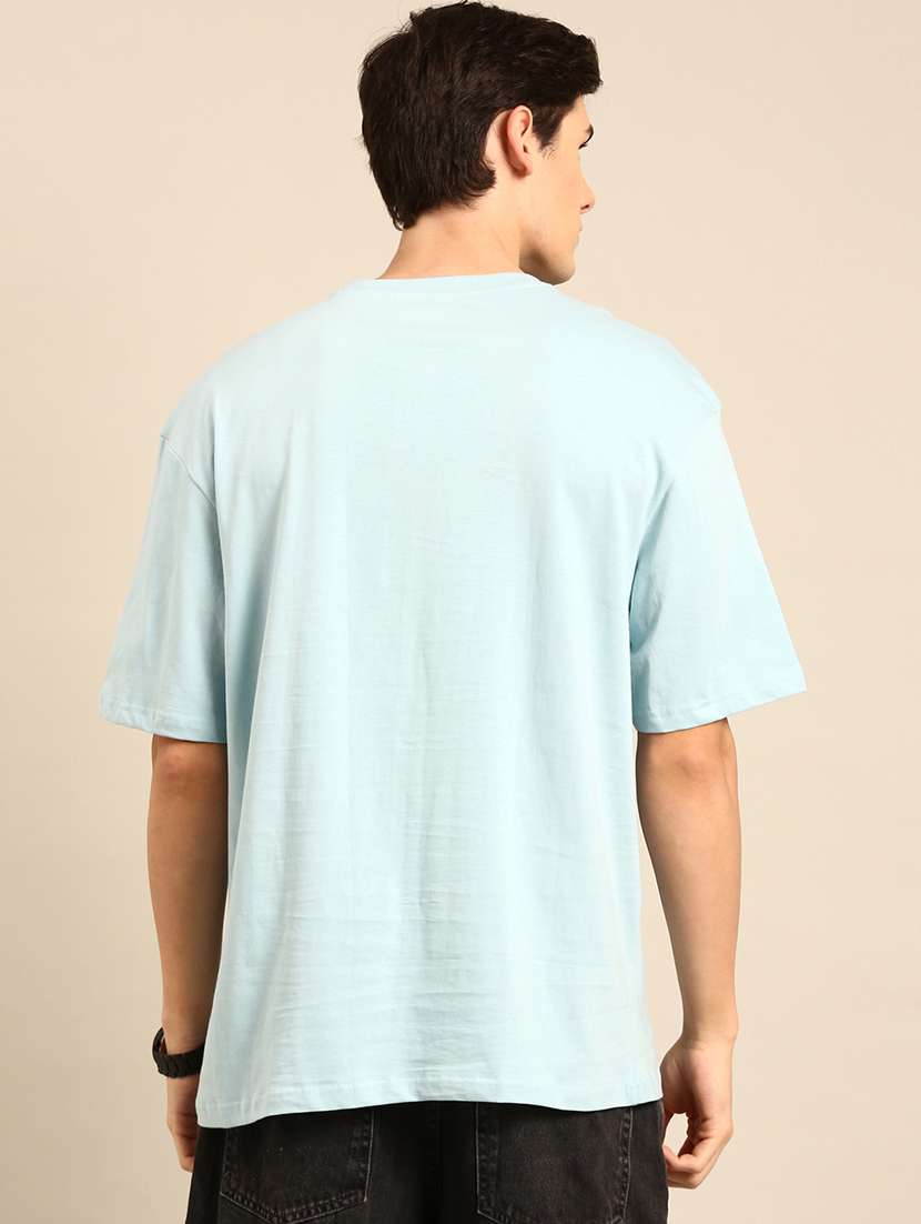 light blue crew neck chest print t-shirt - 20477894 -  Standard Image - 2