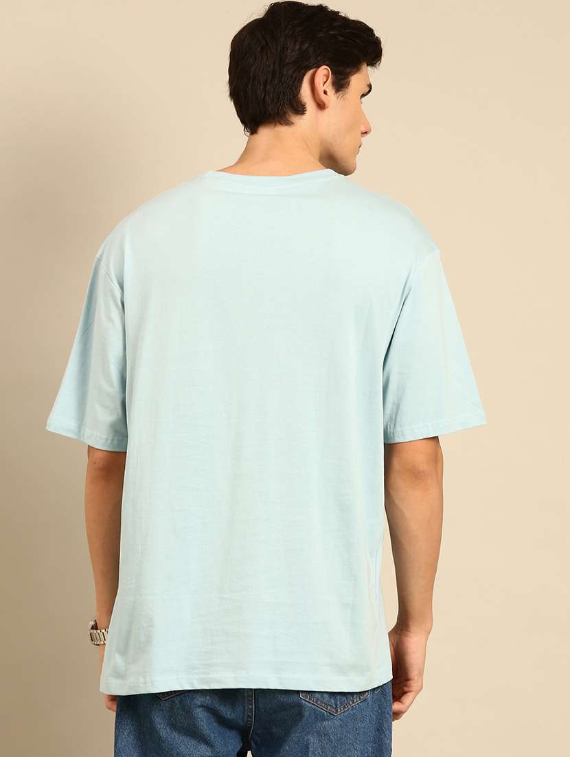 light blue crew neck chest print t-shirt - 20477896 -  Standard Image - 2