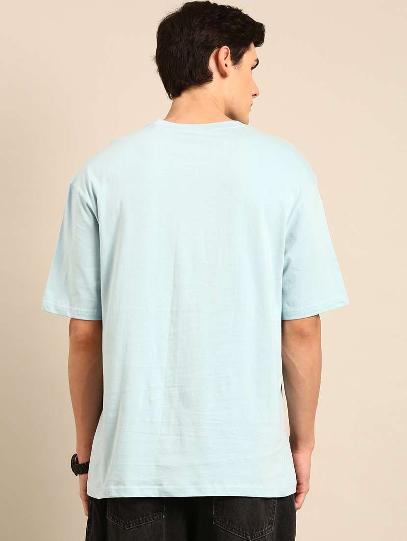 light blue crew neck chest print t-shirt - 20477902 -  Standard Image - 2